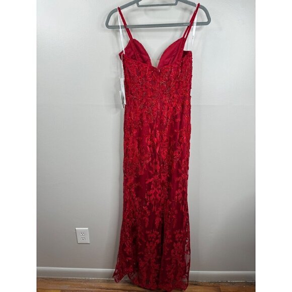MAC DUGGAL 20330 Embroidered Floral Plunge Neck Illusion Red Evening Gown Size 2 - Picture 5 of 5